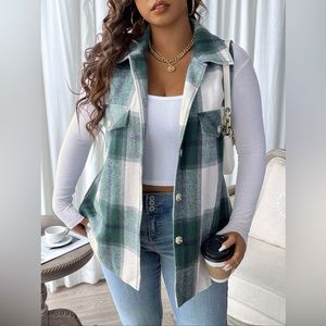 Shein Curve Plaid Print Vest Overcoat